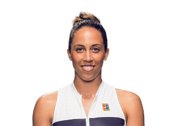 Madison Keys on the tennis court, showcasing her powerful forehand and athleticism.